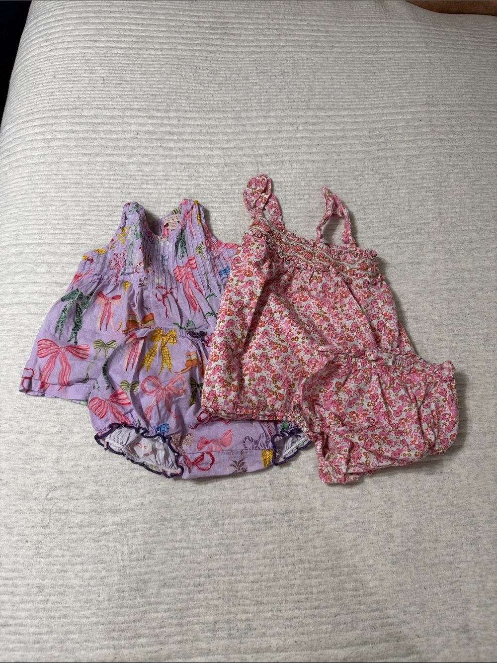 Girls Floral & Bow Print Summer Dresses - Lavender & Pink